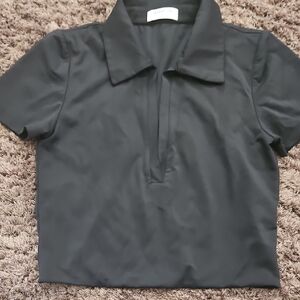 Babaton Black Collared Short Sleeve Polo Crop